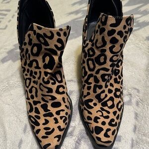 Qupid Tan and Black Leopard pointed toe slip on Ankle Booties
